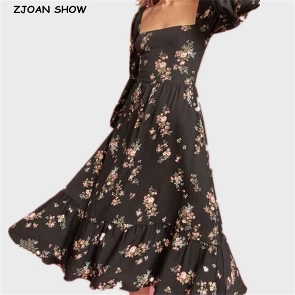 vintage french style long sleeve floral print women dress black square collar hem splice ruffles midi dresses beach holiday 210429, Black;gray
vintage french style long sleeve floral print women dress black square collar hem splice ruffles midi dresses beach holiday 210429, Black;gray