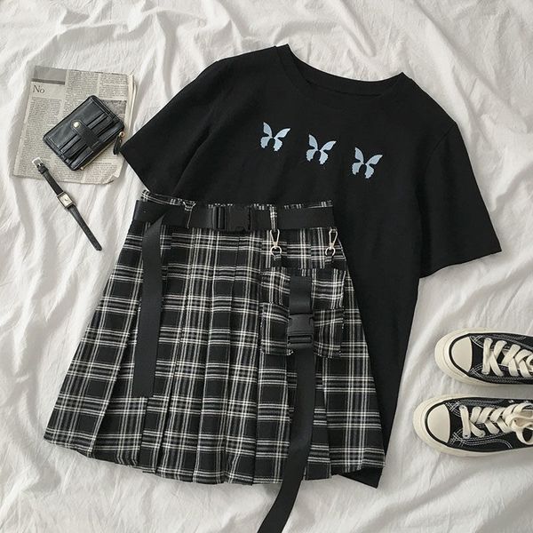 black gothic casual 2 pieces skirts set women butterfly embroidery short sleeve t-shirt+high waist belt mini skirt matching set, White
black gothic casual 2 pieces skirts set women butterfly embroidery short sleeve t-shirt+high waist belt mini skirt matching set, White