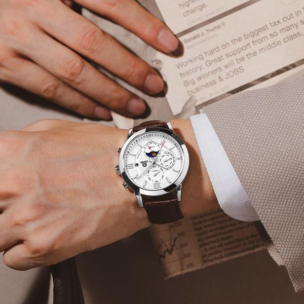 men's business watches multifunction automatic mechanical watch leather waterproof clock relogio masculino wristwatches, Slivery;brown
men's business watches multifunction automatic mechanical watch leather waterproof clock relogio masculino wristwatches, Slivery;brown