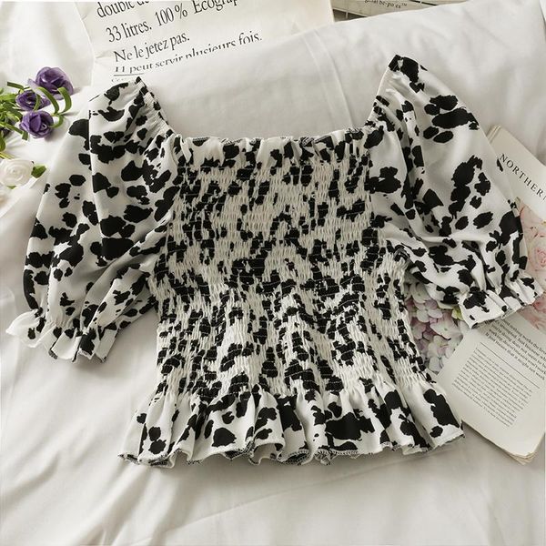 women's blouses & shirts summer blouse women korean style square collar puff sleeve leopard short slim elastic ruched 2021, White
women's blouses & shirts summer blouse women korean style square collar puff sleeve leopard short slim elastic ruched 2021, White