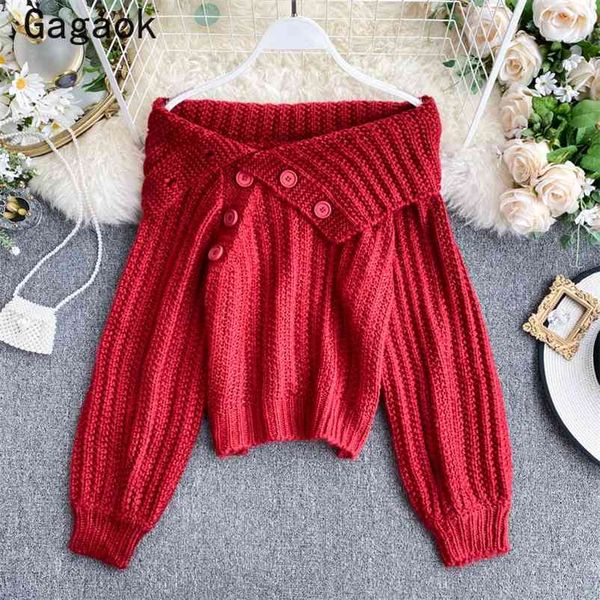 office lady fashion knitted women sweaters spring autumn slash neck solid button slim chic wild pullovers k3900 210531, White;black
office lady fashion knitted women sweaters spring autumn slash neck solid button slim chic wild pullovers k3900 210531, White;black
