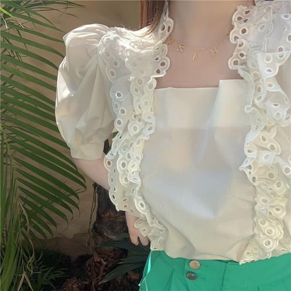 women's blouses & shirts 2021 summer korean version of the lotus leaf cutout lace square collar puff sleeve shirt niche fashion blouse, White
women's blouses & shirts 2021 summer korean version of the lotus leaf cutout lace square collar puff sleeve shirt niche fashion blouse, White