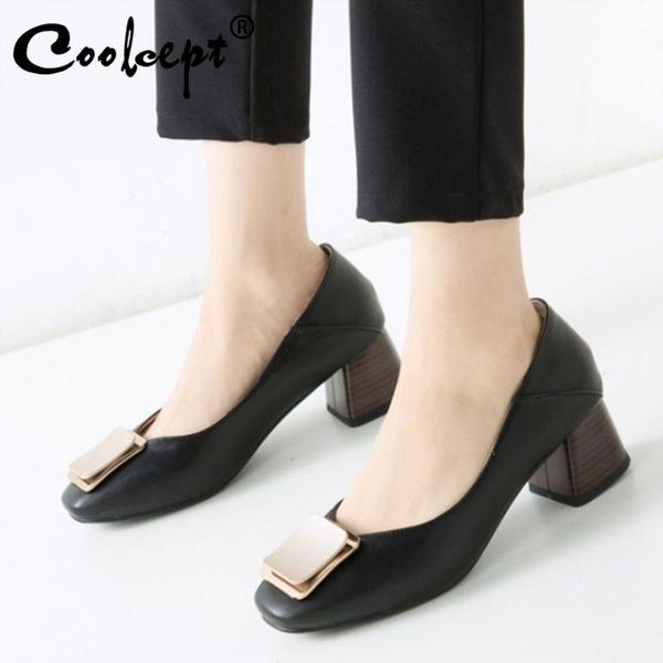 dress shoes coolcept square toe women pumps thick heel metal shallow soft solid color party casual female footwear size 30-43, Black
dress shoes coolcept square toe women pumps thick heel metal shallow soft solid color party casual female footwear size 30-43, Black