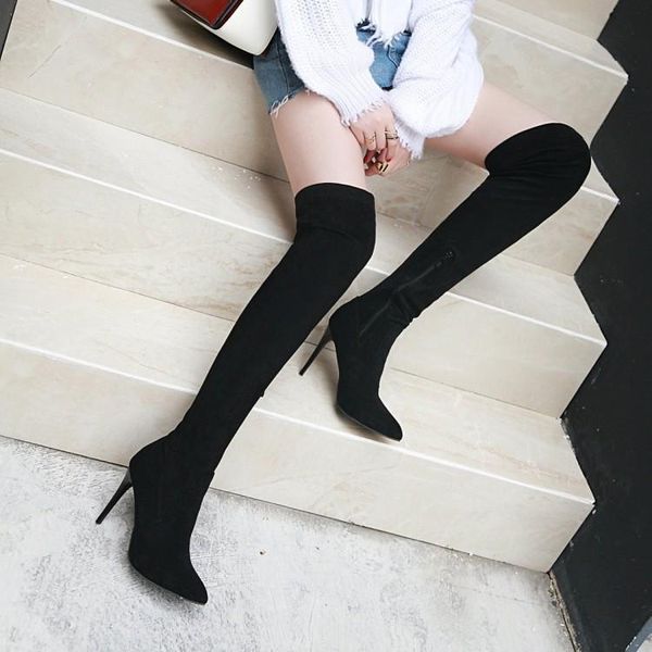boots high with elastic england sharp woman overknee, Black