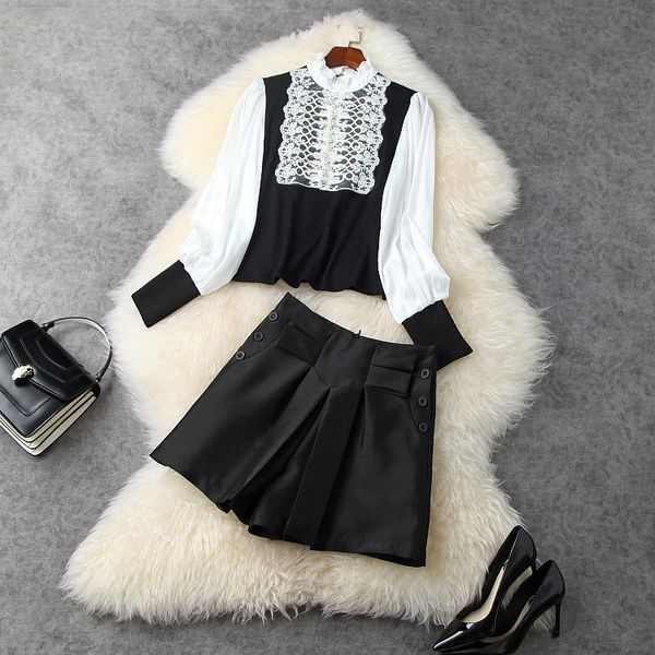 two piece dress european and american women's clothing spring a long sleeve patchwork lace button-down shirt shorts fashion suits vzru, White
two piece dress european and american women's clothing spring a long sleeve patchwork lace button-down shirt shorts fashion suits vzru, White