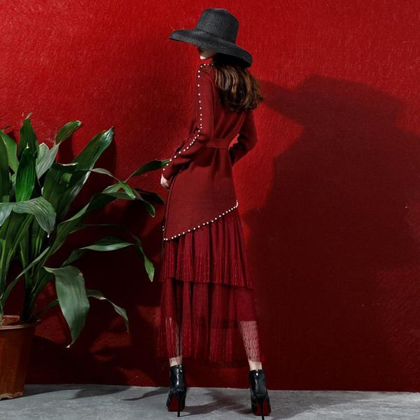 two piece dress europe women autumn winter high street fashion turtleneck asymmetrical long sweater withe pearls + floor skirt 2 set, White
two piece dress europe women autumn winter high street fashion turtleneck asymmetrical long sweater withe pearls + floor skirt 2 set, White