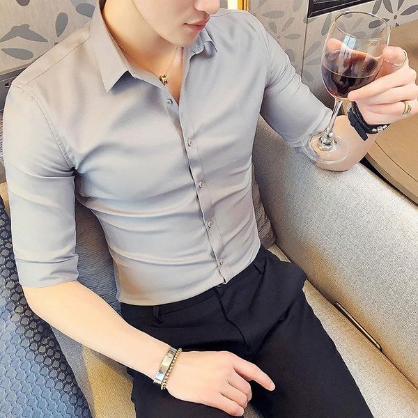 men's casual shirts 2021 spring and summer seven sleeve shirt fashion slim hairdresser work clothes, White;black
men's casual shirts 2021 spring and summer seven sleeve shirt fashion slim hairdresser work clothes, White;black