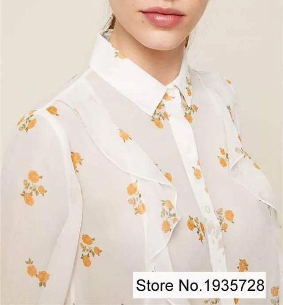 women's blouses & shirts silk 100% rose flower print blouse features ruffled patchwork trim - french style lapel long sleeve printing s, White
women's blouses & shirts silk 100% rose flower print blouse features ruffled patchwork trim - french style lapel long sleeve printing s, White