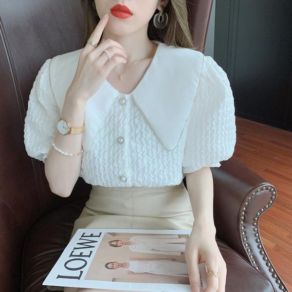 women's blouses & shirts 2021 korean style elegant beading women turndown collar white shirt female loose puff sleeve
women's blouses & shirts 2021 korean style elegant beading women turndown collar white shirt female loose puff sleeve
