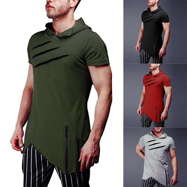 mens fit slim pullover short sleeve hoodie hooded casual t-shirt summer male zipper irregular personality men's t-shirts, White;black
mens fit slim pullover short sleeve hoodie hooded casual t-shirt summer male zipper irregular personality men's t-shirts, White;black