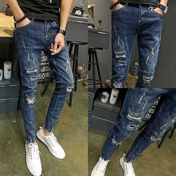 jeans men's thin fashion hole slim elastic leggings black casual capris, Blue
jeans men's thin fashion hole slim elastic leggings black casual capris, Blue
