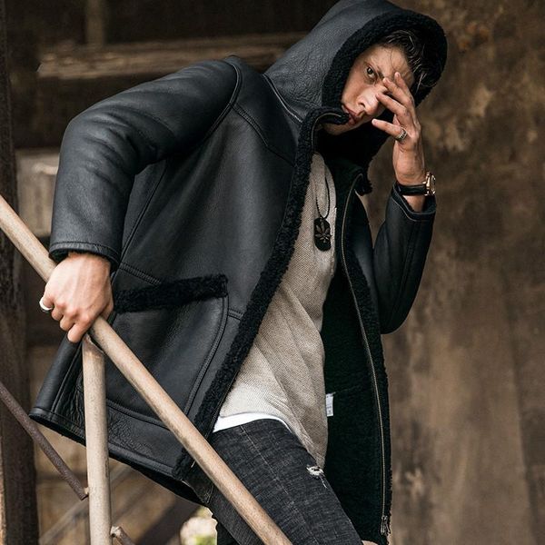 men's leather & faux fur one jacket hooded genuine coat men winter long black sheepskin jackets
men's leather & faux fur one jacket hooded genuine coat men winter long black sheepskin jackets