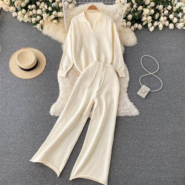 women's two piece pants retro v-neck pullover sweater women loose lazy knit high waist wide leg trousers fashion two-piece suit kk1310, White
women's two piece pants retro v-neck pullover sweater women loose lazy knit high waist wide leg trousers fashion two-piece suit kk1310, White