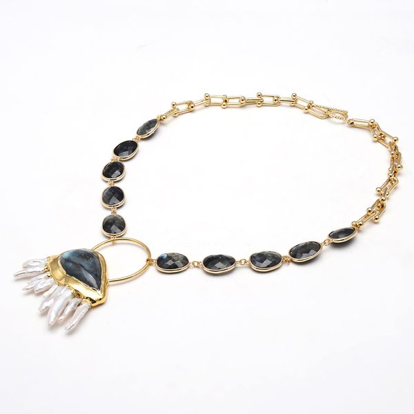 guaiguai jewelry teardrop labradorite chain bezel set station necklace big blue labradorite white biwa pearl pendant for women, Silver
guaiguai jewelry teardrop labradorite chain bezel set station necklace big blue labradorite white biwa pearl pendant for women, Silver