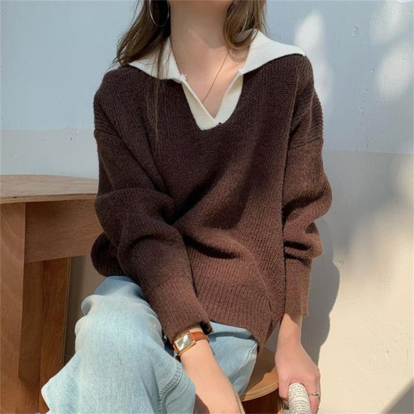 women's sweaters harajuku outwear lapel women patchwork office lady vintage femme chic 2021 streetwear knitted pullover jumpers, White;black
women's sweaters harajuku outwear lapel women patchwork office lady vintage femme chic 2021 streetwear knitted pullover jumpers, White;black