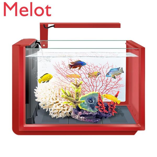 aquariums mini deskfish tank ecological change water super white glass home office living room goldfish creative self-circulation