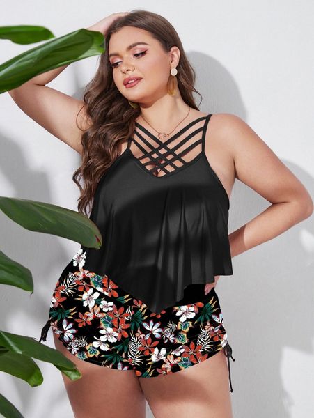 plus criss cross hanky hem bikini swimsuit w7yz#, Black
plus criss cross hanky hem bikini swimsuit w7yz#, Black