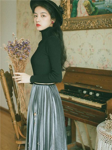 two piece dress 2021 fashion women's clothing turtleneck pullover vintage 2 set women, White
two piece dress 2021 fashion women's clothing turtleneck pullover vintage 2 set women, White