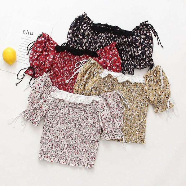 women's blouses & shirts women lace up sweet summer floral chiffon square collar high waist, White
women's blouses & shirts women lace up sweet summer floral chiffon square collar high waist, White