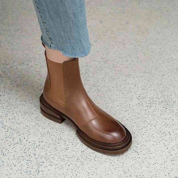 boots 2021 winter women split leather round toe thick heel shoes plaform fall casual black ankle fqk1