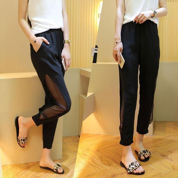 chiffon summer style black women pants high waist thin nine point loose side slits hollow mesh harem, Black;white
chiffon summer style black women pants high waist thin nine point loose side slits hollow mesh harem, Black;white