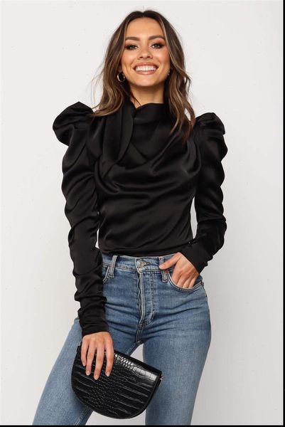 satin fashion high neck long women blouses puff sleeve black elegant office lady classic blusas chemise femme, White
satin fashion high neck long women blouses puff sleeve black elegant office lady classic blusas chemise femme, White