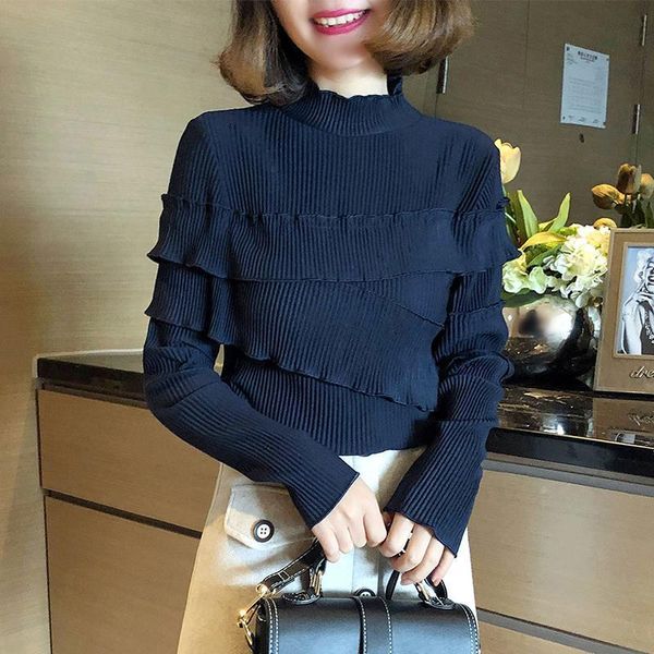 women's sweaters 2021 spring women korean elegant o-neck pleated slim female casual ruffles long sleeves knitting pullovers z168, White;black
women's sweaters 2021 spring women korean elegant o-neck pleated slim female casual ruffles long sleeves knitting pullovers z168, White;black