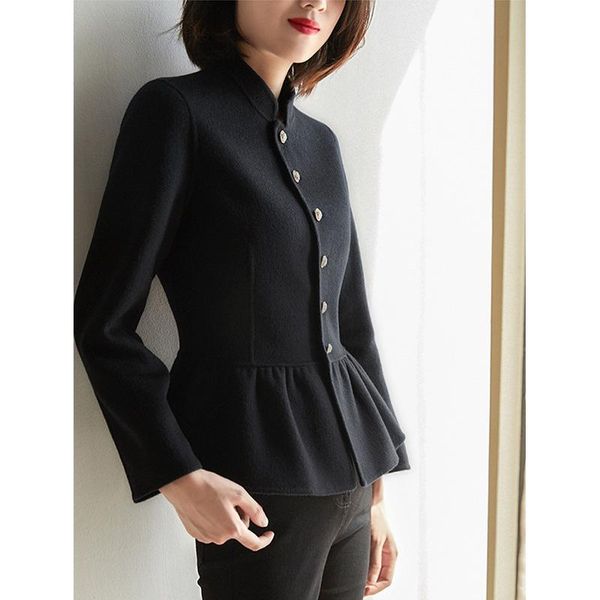women's wool & blends double-sided coat female slim slimming hem ruffled woolen 2021 autumn style, Black
women's wool & blends double-sided coat female slim slimming hem ruffled woolen 2021 autumn style, Black