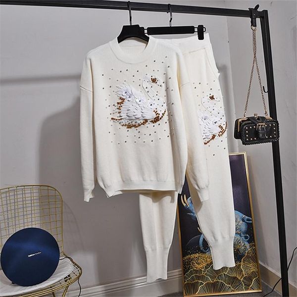 women's tracksuits autumn fashion white knitted tracksuit women two piece outfits beading pullover sweater casual pants set female loos, Gray
women's tracksuits autumn fashion white knitted tracksuit women two piece outfits beading pullover sweater casual pants set female loos, Gray
