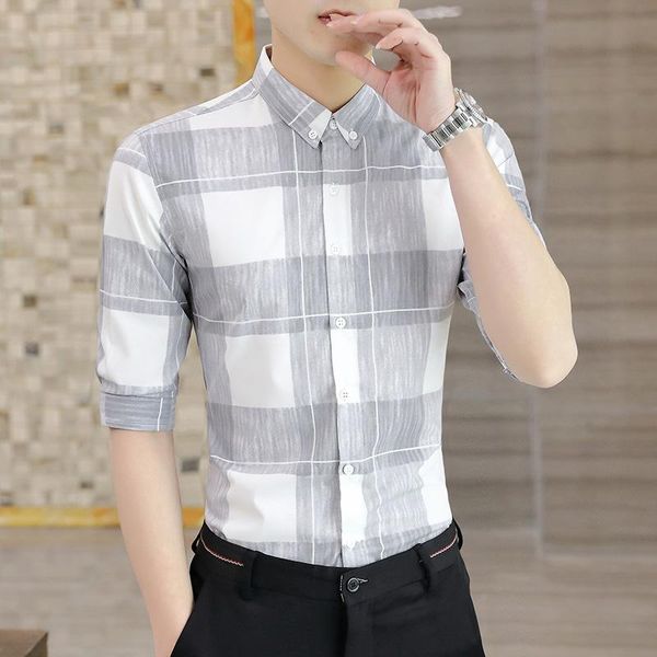 men's casual shirts men clothing 2021 shirt summer short-sleeved korean style slim three-quarter sleeve camisas para hombre, White;black 
men's casual shirts men clothing 2021 shirt summer short-sleeved korean style slim three-quarter sleeve camisas para hombre, White;black
