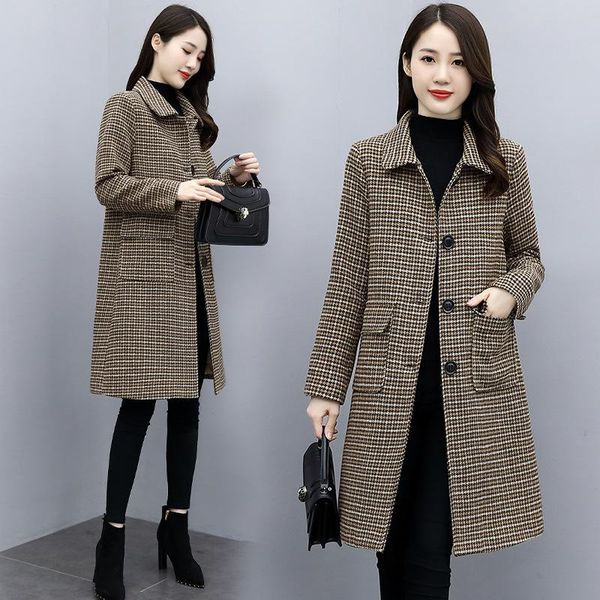 women's wool & blends cashmere overcoat middle and long autumn winter 2021 high end clothing large size middle-aged plaid coat, Black
women's wool & blends cashmere overcoat middle and long autumn winter 2021 high end clothing large size middle-aged plaid coat, Black