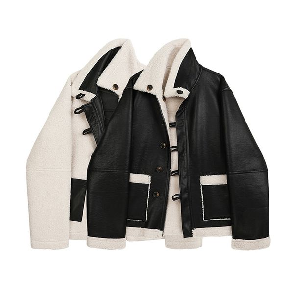 women fur faux leather jacket lady coat plush belt woman jacket contrast color winter coat thick warm casual female outerwear 210923, Black
women fur faux leather jacket lady coat plush belt woman jacket contrast color winter coat thick warm casual female outerwear 210923, Black