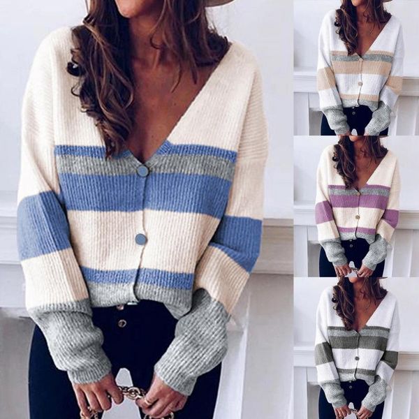 women's knits & tees 2021women sweater striped color block vneck autumn winter loose single-breasted knitted cardigan streetwear pullov, White
women's knits & tees 2021women sweater striped color block vneck autumn winter loose single-breasted knitted cardigan streetwear pullov, White