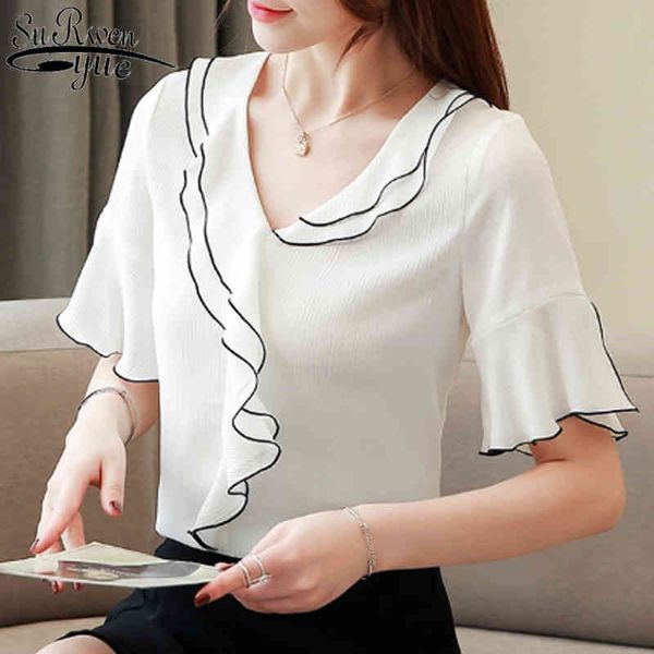 korean fashion white chiffon women blouse shirt summer womens and blouses ruffled 4076 50 210521 
korean fashion white chiffon women blouse shirt summer womens and blouses ruffled 4076 50 210521