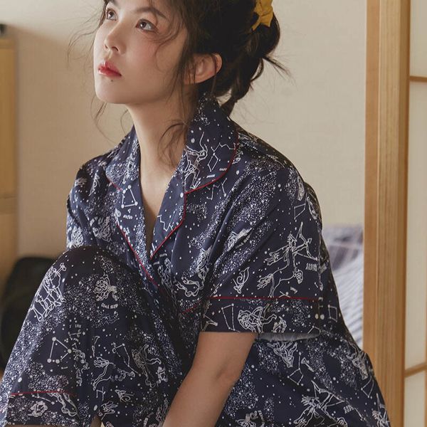 women's sleepwear summer short-sleeved pants ice silk constellation printed satin japanese fresh style ladies 2pcs homewear 0a, Black;red
women's sleepwear summer short-sleeved pants ice silk constellation printed satin japanese fresh style ladies 2pcs homewear 0a, Black;red