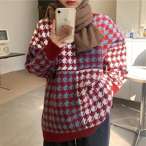 women's sweaters knitted sweater autumn and winter korean style loose plaid contrast color thickened soft glutinous idle, White;black
women's sweaters knitted sweater autumn and winter korean style loose plaid contrast color thickened soft glutinous idle, White;black