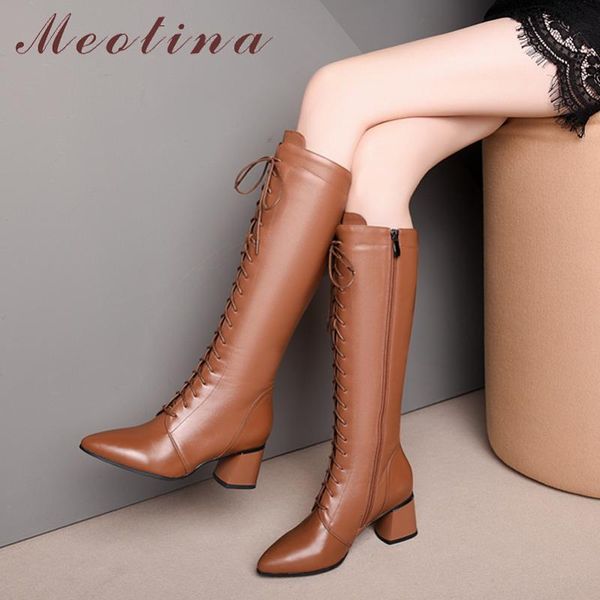 boots meotina women fashion genuine leather thick high heel lace up zipper lady pointed toe knee autumn winter, Black
boots meotina women fashion genuine leather thick high heel lace up zipper lady pointed toe knee autumn winter, Black