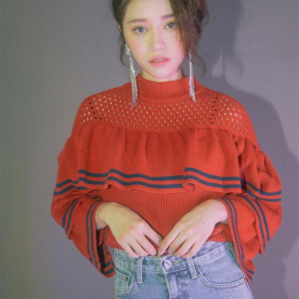 women's sweaters autumn and winter knitted sweater korean fashion ruffle temperament hollow out round neck casual jumpers, White;black
women's sweaters autumn and winter knitted sweater korean fashion ruffle temperament hollow out round neck casual jumpers, White;black