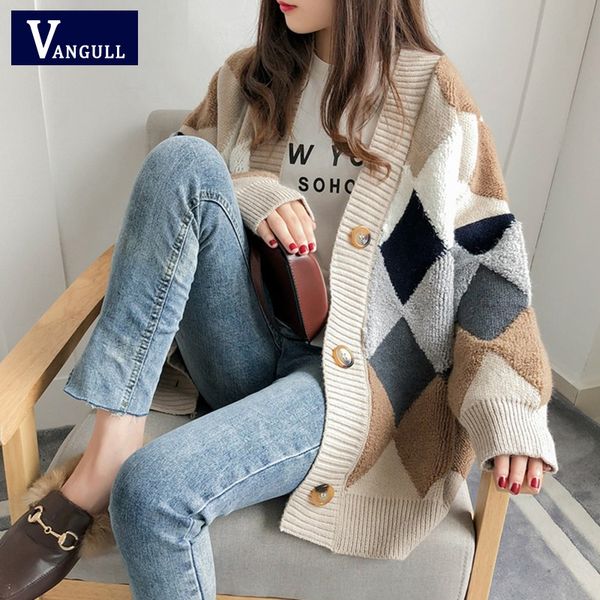 vangull plaid knitted women sweater winter fashion v-neck single breasted female cardigans long sleeve loose ladies sweater, White;black
vangull plaid knitted women sweater winter fashion v-neck single breasted female cardigans long sleeve loose ladies sweater, White;black