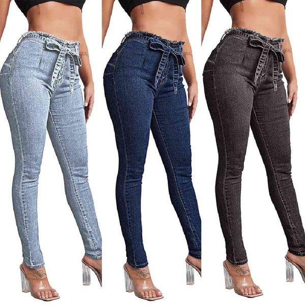 women's jeans high-waisted brim pants for women lace up to pencil casual ladies solid jean color fni8, Blue
women's jeans high-waisted brim pants for women lace up to pencil casual ladies solid jean color fni8, Blue