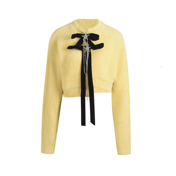 women's t-shirt brand design fashion bow long sleeve luxury short knit sweater mohair yellow pullover women black velvet shorts set 4jl, White
women's t-shirt brand design fashion bow long sleeve luxury short knit sweater mohair yellow pullover women black velvet shorts set 4jl, White