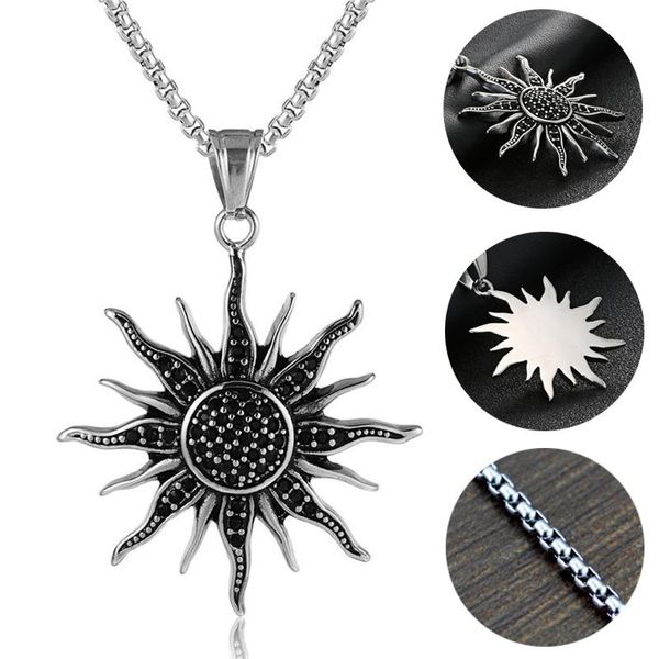 hip hop punk black stone sun flower charms necklace stainless steel fashion pendants accessories for man woman jewelry pendant necklaces, Silver
hip hop punk black stone sun flower charms necklace stainless steel fashion pendants accessories for man woman jewelry pendant necklaces, Silver