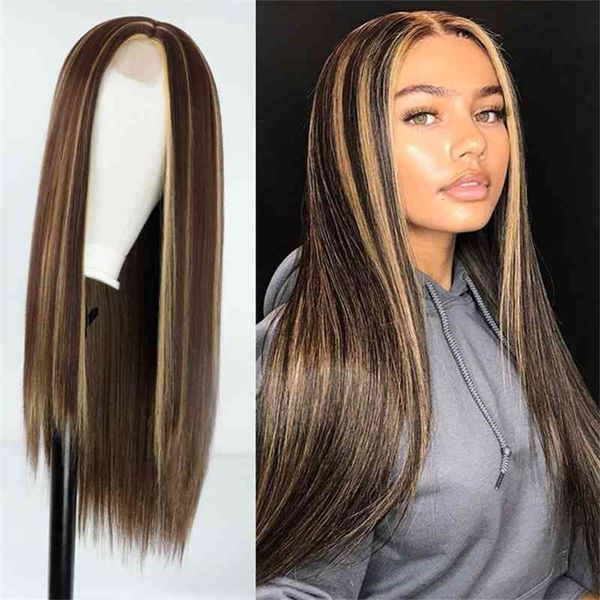 mixed blonde long brown middle part straight with highlights for women lace front synthetic wig, Black
mixed blonde long brown middle part straight with highlights for women lace front synthetic wig, Black