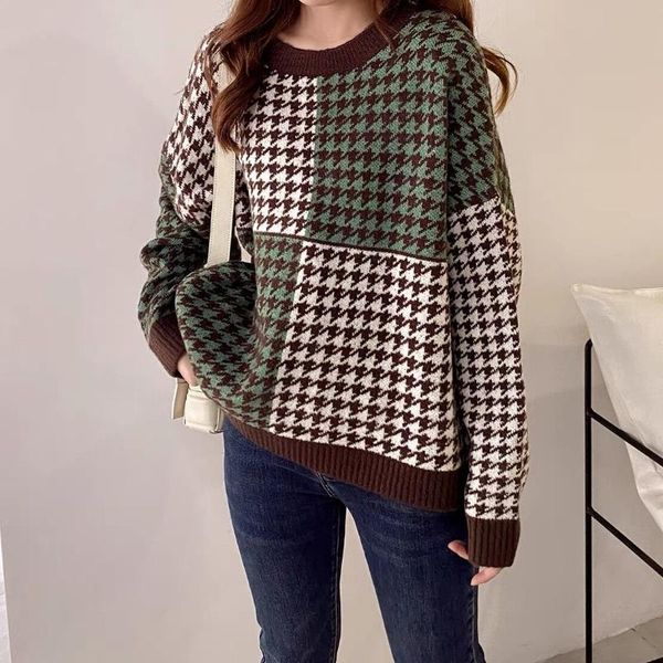 women's sweaters net red contrast color plaid woman fall/winter 2021 lazy wind loose hedging thickening knitted pullover, White;black
women's sweaters net red contrast color plaid woman fall/winter 2021 lazy wind loose hedging thickening knitted pullover, White;black