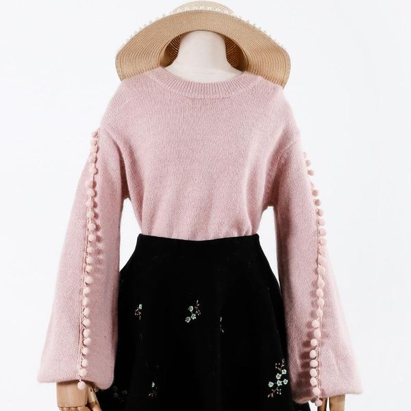 women's sweaters sweet pom pull over sweater cute long lantern sleeve lolita jumper, White;black
women's sweaters sweet pom pull over sweater cute long lantern sleeve lolita jumper, White;black