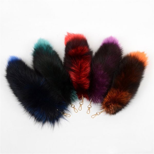 real genuine fox fur tail keyring cosplay toys car phone keychain handbag charm pendant gift, Silver