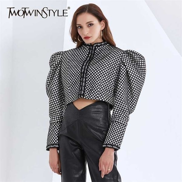 twotyle ruched plaid jackets for women o neck puff long sleeve short female coats autumn fashion clothing 211105, Black;brown
twotyle ruched plaid jackets for women o neck puff long sleeve short female coats autumn fashion clothing 211105, Black;brown