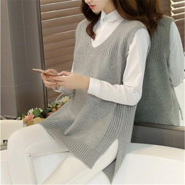 women's vests sweater women patchwork side-slit v-neck elegant sleeveless female casual simple fashion office ladies korean soft loose, Black;white
women's vests sweater women patchwork side-slit v-neck elegant sleeveless female casual simple fashion office ladies korean soft loose, Black;white