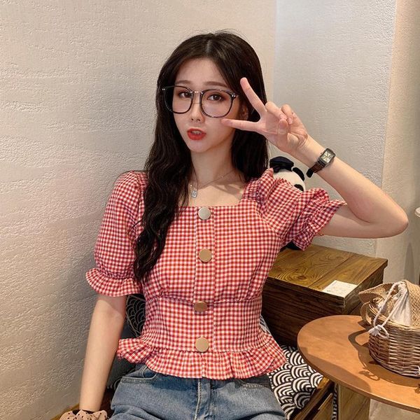 women's blouses & shirts blouse women shirt summer 2021 ruffled square collar plaid short sleeve clothing blusas mujer de moda, White
women's blouses & shirts blouse women shirt summer 2021 ruffled square collar plaid short sleeve clothing blusas mujer de moda, White