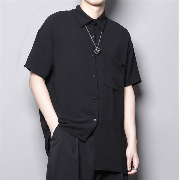 men's casual shirts dark black style personality small crowd design irregular hem loose asymmetric shirt five short sleeve male port fl, White;black
men's casual shirts dark black style personality small crowd design irregular hem loose asymmetric shirt five short sleeve male port fl, White;black
